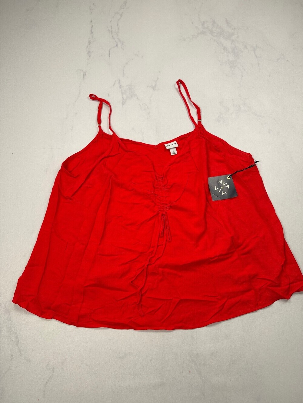 Ava & Viv Ruched Tank Top Red Modern Feminine - Womens 3X